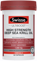 Swisse Ultiboost High Strength Deep Sea Krill Oil is a premium quality, sustainably sourced formula to help support heart, brain and eye health.