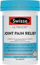 Swisse UltiBoost Joint Pain Relief contains glucosamine and MSM to reduce joint pain and swelling of osteoarthritis of the knee with turmeric for its antioxidant properties
