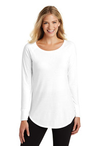 District Ladies Perfect Tri Long Sleeve Tunic Tee - White