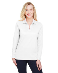Devon & Jones Ladies' Long Sleeve Plaited Polo - White