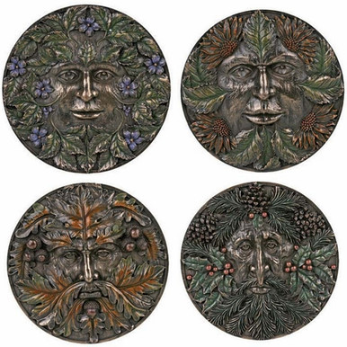 set of 4 green man plaques