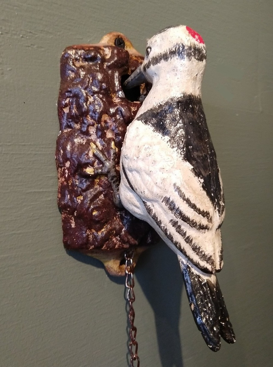 Wood Pecker Door Knocker hand painted cast iron Iron Wolf Traders, Ltd.