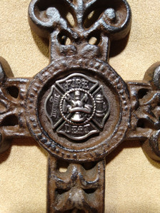 Fire Fighter plaque ~ cast iron wall decor ~ St Florian's Maltese cross fireman 