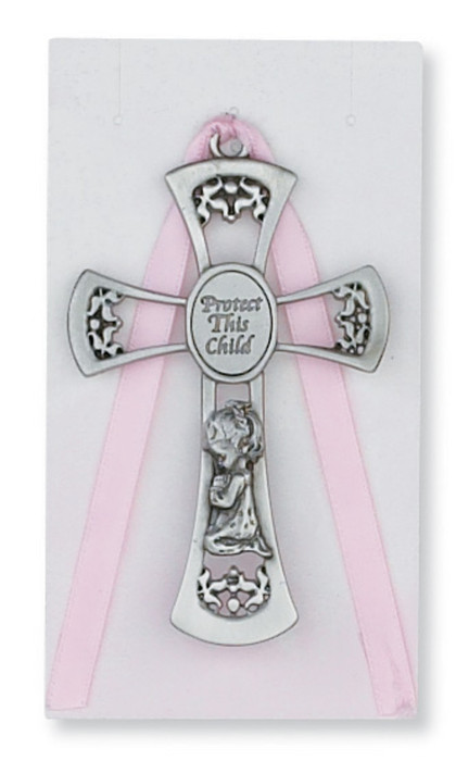 Pewter baby crib cross