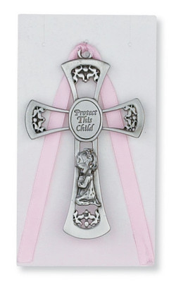 PEWTER GIRL PINK CRIB CROSS