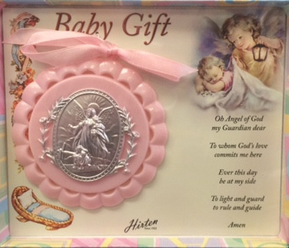 Pink Guardian Angel Crib Medal 