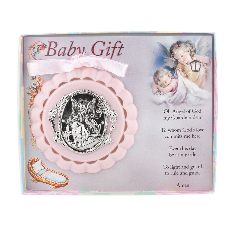 Pink Guardian Angel Crib Medal