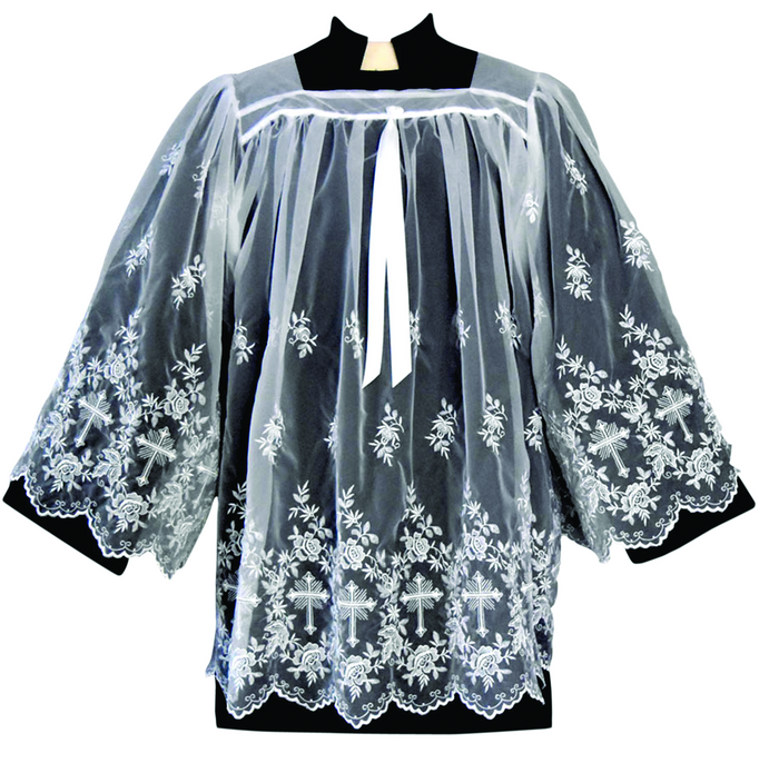 Tailored priest embroidered sheer nylon surplice