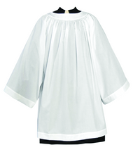 Tailored priest round yoke surplice with bell sleeves.  