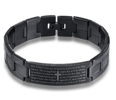 MEN'S BLACK STAINLESS OUR FATHER BRACELET BR889