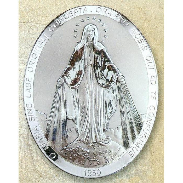 Miraculous Medal Sterling Silver on Wood   