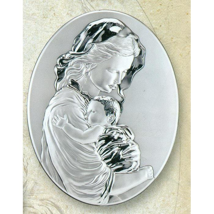 Sterling Silver “Mother & Child” Oval Wall Plaque