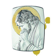 Praying Christ Sterling Silver & Gold on Wood  Plaque