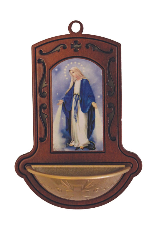 Wooden Our Lady of Grace Holy Water Font