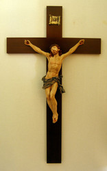 Wood Crucifix with Hand-Painted Alabaster Corpus - 39.5" - Made in Italy