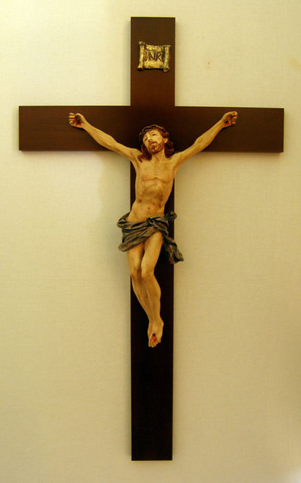 Wood Crucifix with Hand-Painted Alabaster Corpus - 39.5" - Made in Italy
