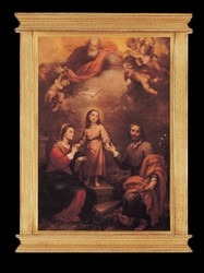 Holy Family with God the Father and Holy Spirit by Murillo Framed Florentine Plaque - 22x30 inches - Made in Italy