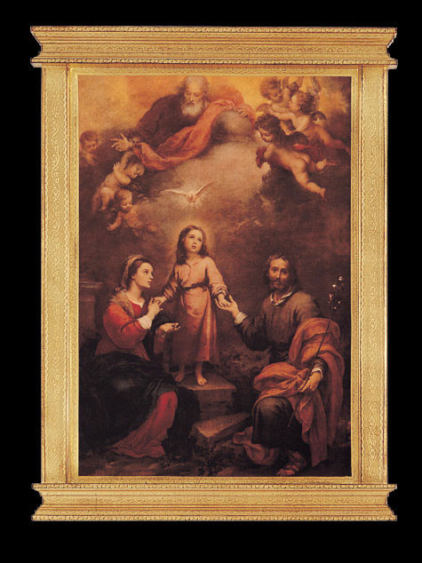 Holy Family with God the Father and Holy Spirit by Murillo Framed Florentine Plaque - 22x30 inches - Made in Italy