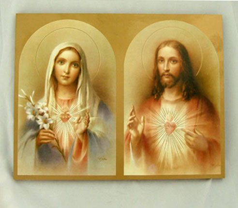 Sacred Heart of Jesus/Immaculate Heart of Mary Plaque - 7.75x9.75" - Made in Italy
