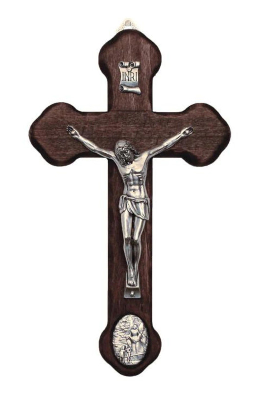 8¾ Wooden Crucifix with Medallion