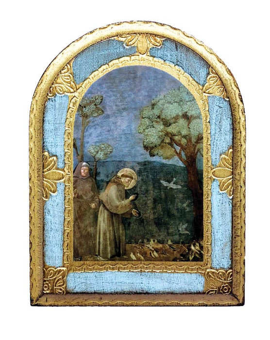 St. Francis with birds Florentine plaque by Giotto - 5.5x7.75" - Made in Italy