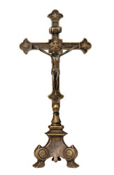 Standing Double Sided Crucifix - antique brass - Made in Italy
