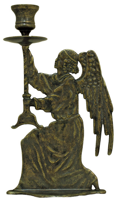 Angel candle holder in antique brass - 9.75" - Made in Italy