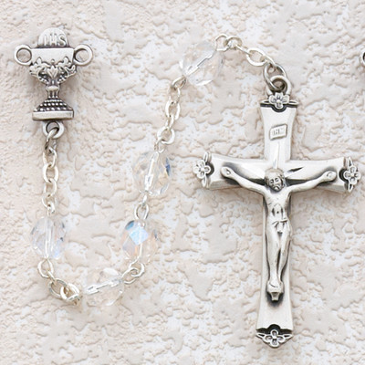 ROSARY CRYSTAL AB RHODIUM CHALICE 586-RW
