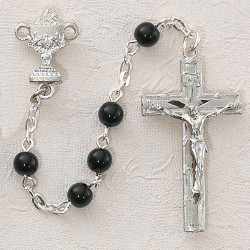 ROSARY BLACK GLASS RHODIUM CHALICE C15RB