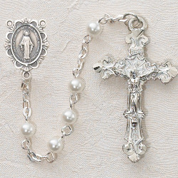 ROSARY PEARL COMMUNION STERLING SILVER MIRACULOUS