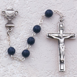 ROSARY BLUE GLASS RHODIUM CHALICE C37RB