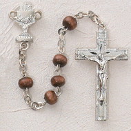 ROSARY BROWN WOOD RHODIUM CHALICE