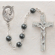 HEMATITE STERLING SILVER SACRED HEART ROSARY C14LB