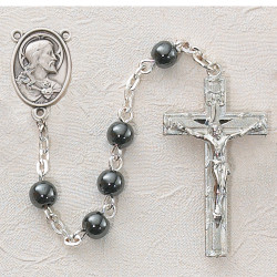 HEMATITE RHODIUM SACRED HEART ROSARY