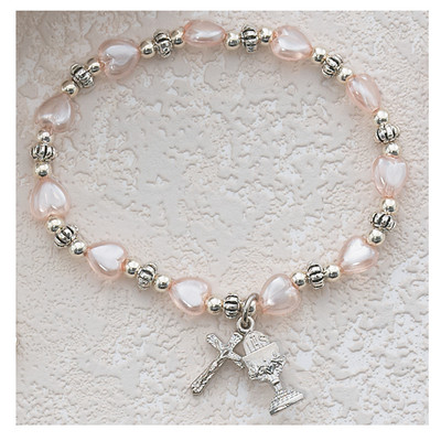 Pink Pearl Heart Stretch Bracelet 276