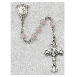 PINK GLASS PEWTER CHILDREN'S ROSARY 201D-PKG