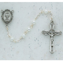 ROSARY WHITE PEARL PEWTER COMMUNION C46DW