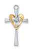 Tutone Heart Cross Necklace