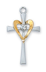 Tutone Heart Cross Necklace