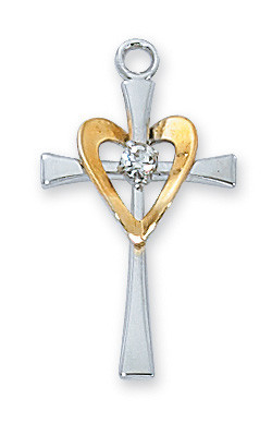 Tutone Heart Cross Necklace
