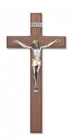10" WALNUT CRUCIFIX WITH TWO TONE CORPUS 80-100