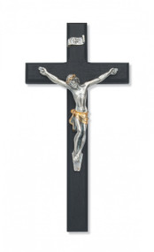 10" BEVELED BLACK WOOD CRUCIFIX WITH TWO TONE ITALIAN CORPUS 79-28