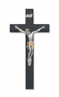 10" BEVELED BLACK WOOD CRUCIFIX WITH TWO TONE ITALIAN CORPUS 79-28