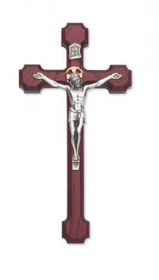 8" CHERRY STAINED CRUCIFIX WITH GOLD HALO 79-42613