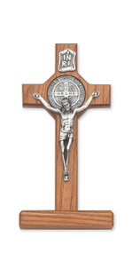 6" WALNUT STAINED STANDING ST. BENEDICT CRUCIFIX 80-90