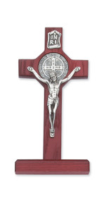 6" CHERRY STAINED STANDING ST. BENEDICT CRUCIFIX 80-91