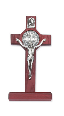 6" CHERRY STAINED STANDING ST. BENEDICT CRUCIFIX 80-91