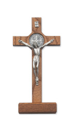 8" Standing St. Benedict Walnut Crucifix