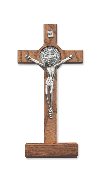 8" Standing St. Benedict Walnut Crucifix