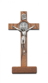 8" WALNUT STAINED STANDING ST. BENEDICT CRUCIFIX 79-42517